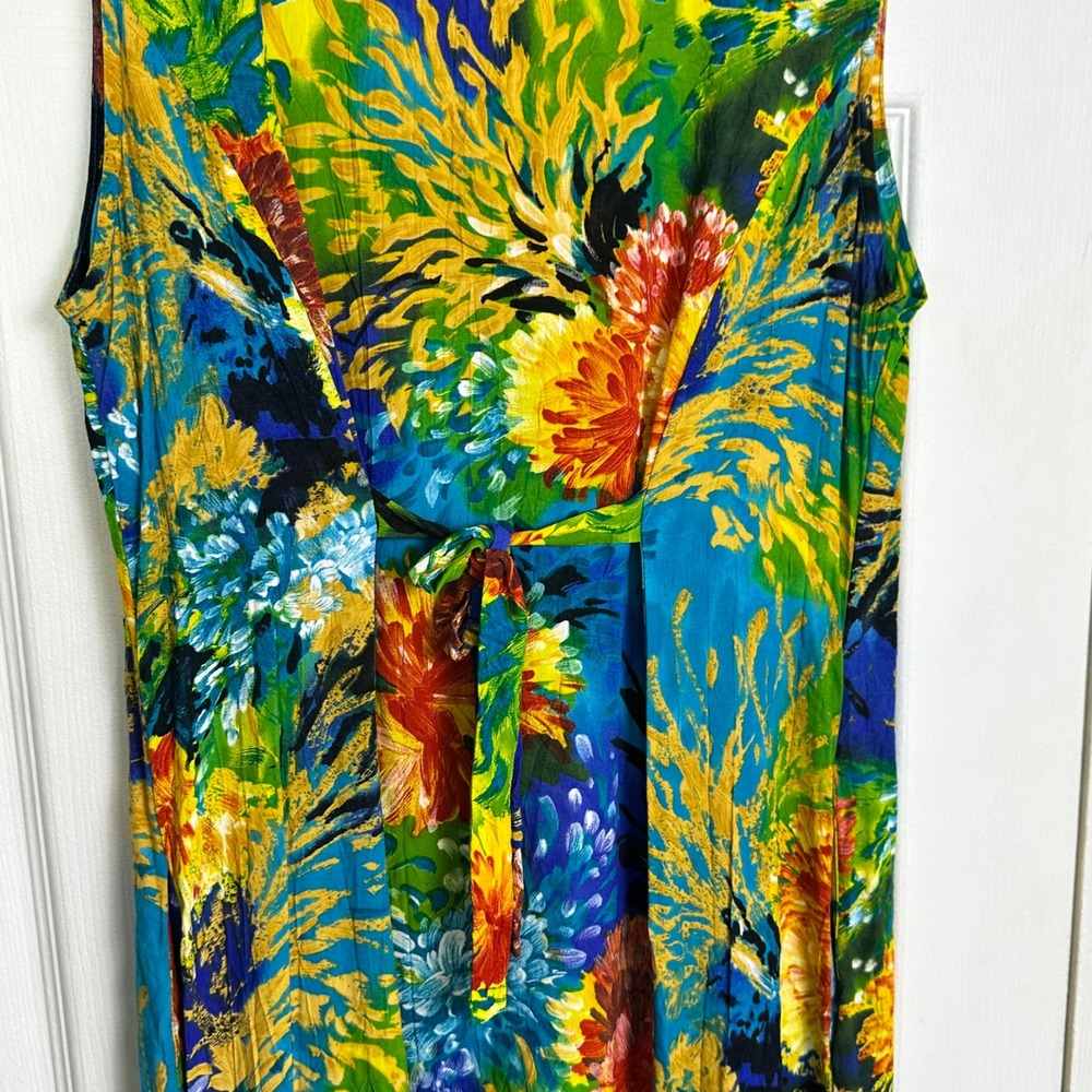 Jams World Sea Life 90s Vintage Sleeveless Maxi Dress Multi-Color Button Front S - Picture 9 of 16